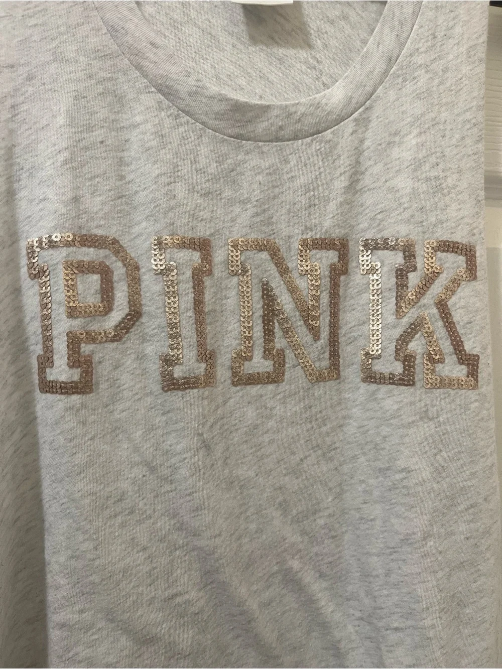 PINK Victoria's Secret Light Gray Tank with Sequin Stripes